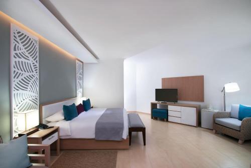 Suite Junior Premium con cama extragrande y vistas al jardín del hotel Wyndham Alltra Samana All-inclusive Resort