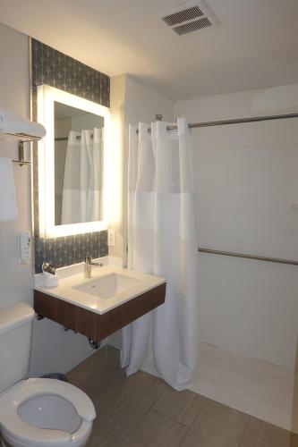 Habitación con 1 cama grande y ducha accesible en silla de ruedas - Adaptada para personas con discapacidad - No fumadores del hotel Country Inn & Suites by Radisson, Staten Island. Foto 2