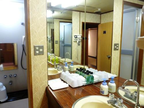 Habitación de estilo japonés con cama baja y baño - no fumadores del hotel Hakone Pax Yoshino