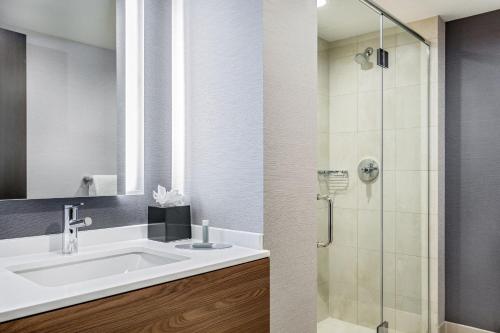 Habitación adaptada para personas con movilidad reducida con ducha accesible en silla de ruedas - 1 cama extragrande del hotel Courtyard Times Square West. Foto 5