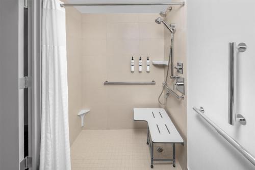 Habitación con ducha accesible en silla de ruedas - Adaptada para personas con discapacidad/discapacidad auditiva - Cama extragrande del hotel Hilton Garden Inn New York/manhattan-midtown East. Foto 3