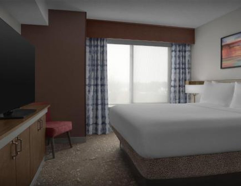 Suite Junior adaptada para personas con discapacidad auditiva - Cama extragrande del hotel Hilton Garden Inn Westbury. Foto 2