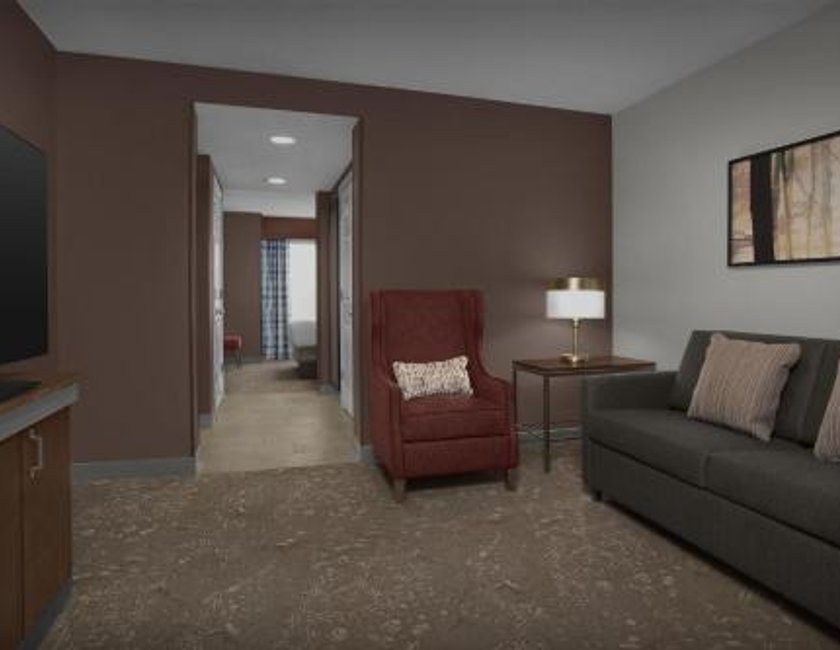 Suite Junior adaptada para personas con discapacidad auditiva - Cama extragrande del hotel Hilton Garden Inn Westbury. Foto 3