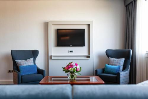 Habitación Deluxe con cama extragrande y sofá cama del hotel Hilton Strasbourg. Foto 1