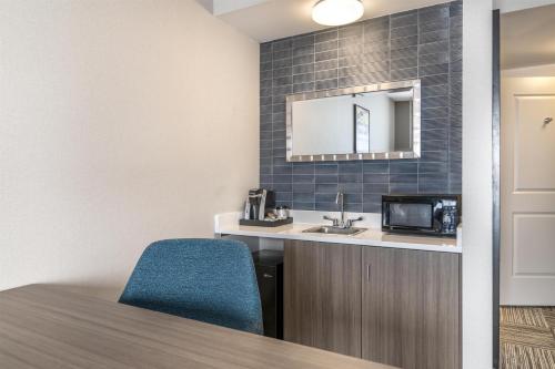 Suite de 1 dormitorio con cama extragrande y ducha a ras de suelo del hotel HILTON GARDEN INN ALBANY/SUNY AREA. Foto 5
