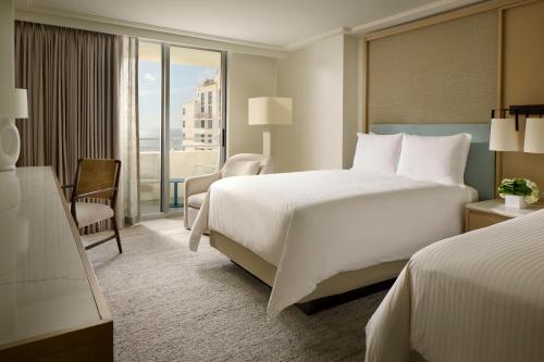 Habitación con 2 camas dobles y balcón con vistas al mar del hotel Loews Miami Beach. Foto 1