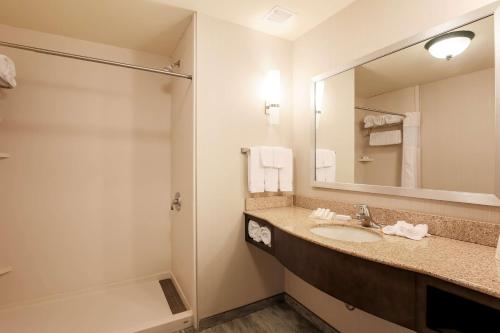 Suite con cama extragrande y sofá cama del hotel Hilton Garden Inn Nanuet. Foto 2