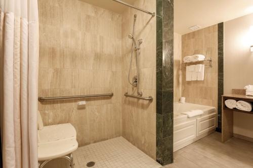 Suite con ducha a ras de suelo adaptada para personas de movilidad reducida - Cama extragrande del hotel Hilton Garden Inn Nanuet