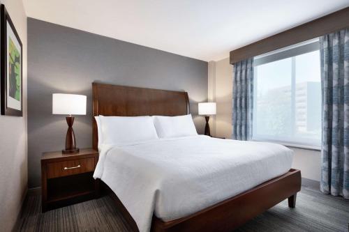 Suite Junior con cama extragrande y zona de estar del hotel Hilton Garden Inn Stony Brook. Foto 1