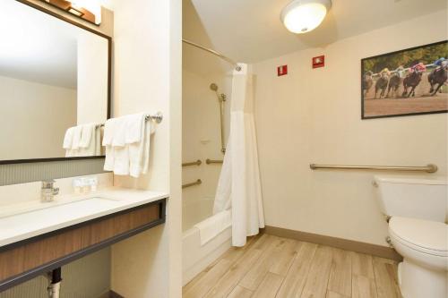 Habitación con cama extragrande y bañera - Adaptada para personas con discapacidad auditiva del hotel Hilton Garden Inn Saratoga Springs. Foto 6