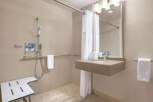 Habitación con ducha a ras de suelo adaptada para personas con discapacidad y vistas a la ciudad - 2 camas grandes del hotel Hilton New York Times Square