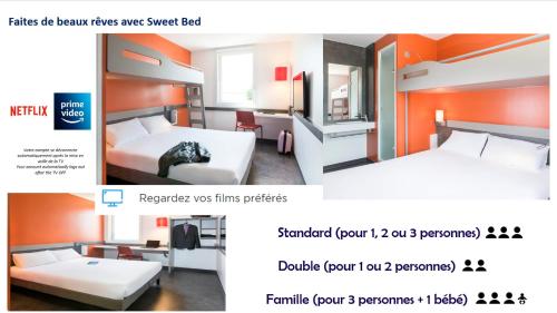 Habitación Triple con cama doble y litera del hotel Ibis Budget Aéroport Lyon Saint Exupéry. Foto 5