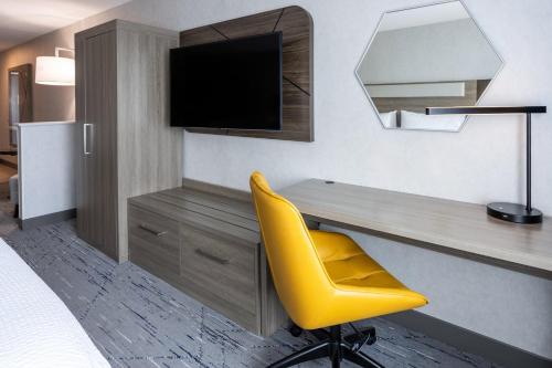 Suite con cama extragrande y sofá cama del hotel Holiday Inn Express & Suites Dewitt - Syracuse. Foto 4
