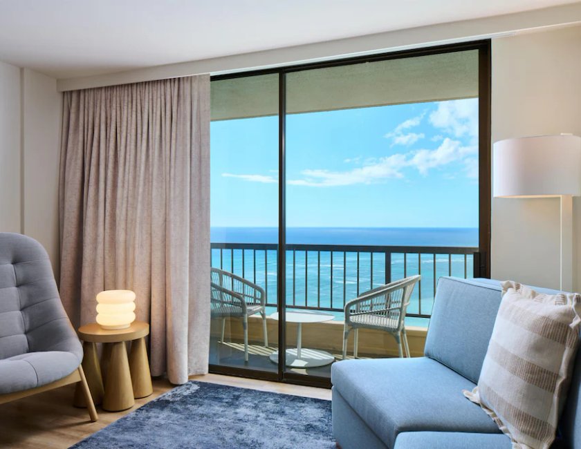 Suite junior, 1 cama de matrimonio grande con sofá cama, frente al mar del hotel Hyatt Regency Waikiki Beach Resort and Spa. Foto 4