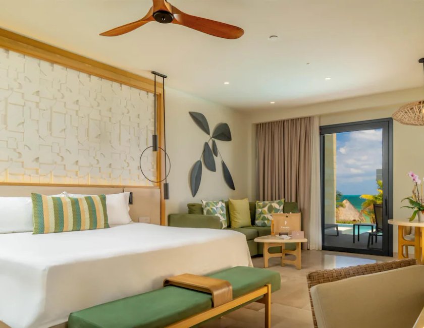 Junior suite Vista Parcial Mar Balcón o Terraza 1 Cama king Jacuzzi del hotel Haven Riviera Cancun - All Inclusive - Adults Only. Foto 3