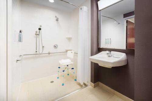 Habitación con cama extragrande y ducha con asiento - Adaptado para personas con movilidad reducida y discapacidad auditiva del hotel Courtyard Marriott Upper East Side. Foto 3