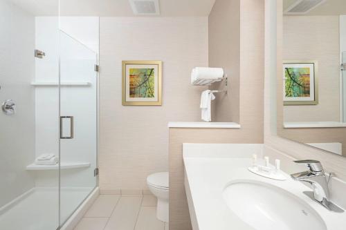 Habitación adaptada para personas con movilidad reducida/discapacidad auditiva con ducha accesible en silla de ruedas - Cama extragrande del hotel Fairfield Inn and Suites by Marriott North Bergen. Foto 4