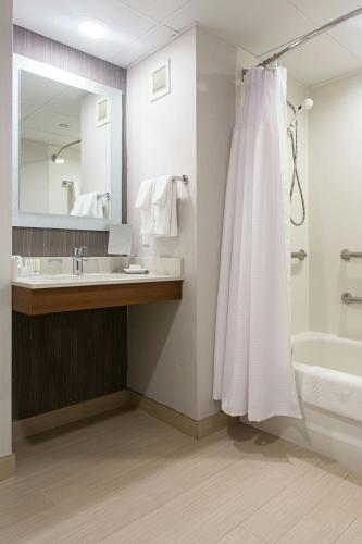 Habitación con cama extragrande y sofá cama - Adaptada para personas con discapacidad auditiva del hotel Courtyard Marriott Binghamton. Foto 1