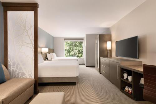 Habitación con 2 camas grandes, sofá cama y ducha accesible en silla de ruedas - Adaptada para personas con discapacidad del hotel Hyatt Place Fort Lee / George Washington Bridge. Foto 6