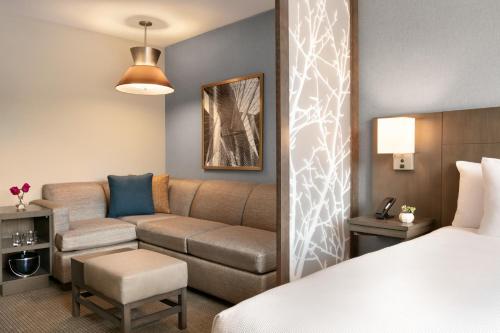 Habitación con cama extragrande y sofá cama del hotel Hyatt Place Fort Lee / George Washington Bridge. Foto 2