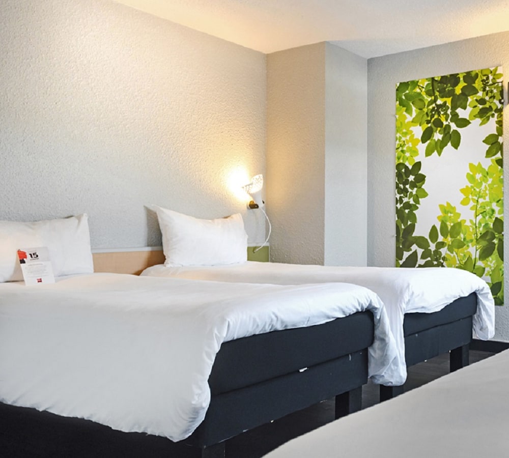 Habitación estándar con una cama doble y una cama individual del hotel ibis Strasbourg Sud La Vigie. Foto 1
