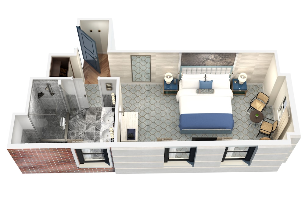 Habitación, 1 cama de matrimonio grande, en esquina del hotel The Wall Street Hotel New York City. Foto 3