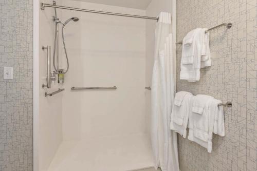 Suite con ducha a ras de suelo adaptada para personas de movilidad reducida - Cama extragrande del hotel Holiday Inn Express and Suites Jersey City - Holland Tunnel
