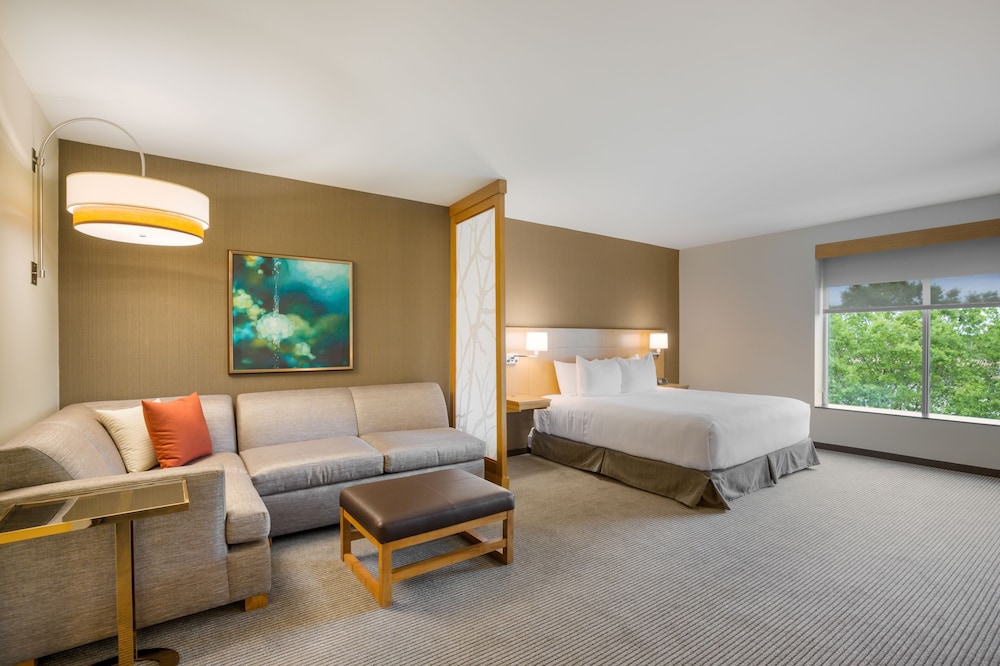 Habitación con cama king size (más sofá - cama) del hotel Hyatt Place Hampton Convention Center