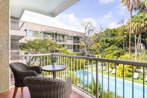 Habitación Doble con balcón y vistas a la piscina del hotel Colón Rambla. Foto 4