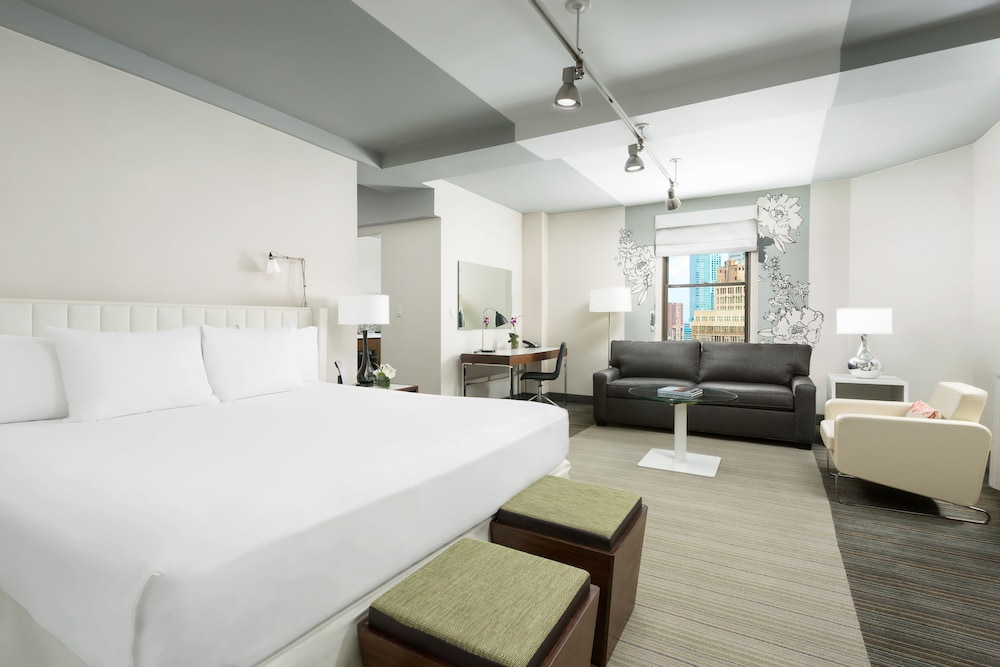 Suite estudio, 1 cama de matrimonio con sofá cama, cocina del hotel Stewart Hotel New York. Foto 1