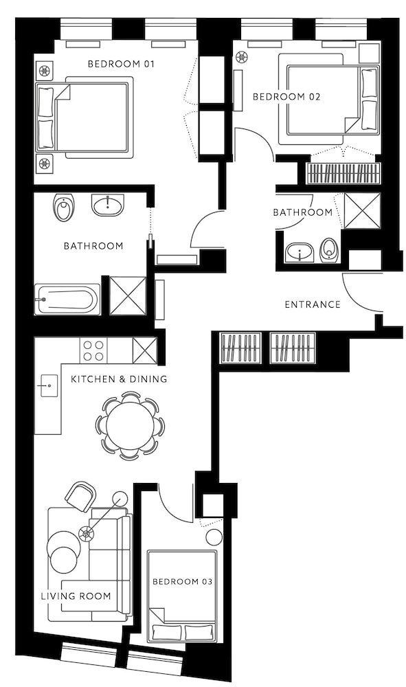 Apartamento estándar, 3 habitaciones, 2 baños del hotel One Dutch