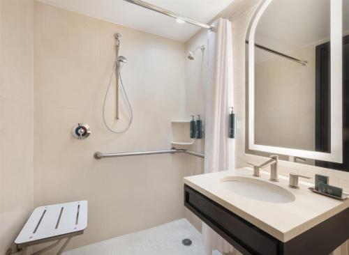 Habitación con cama grande y ducha a ras de suelo - Adaptada para personas de movilidad reducida del hotel HILTON NEW YORK FASHION DISTRICT
